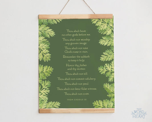 Bible Verse Art Print, Ten Commandments